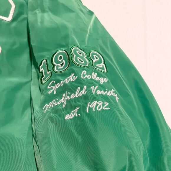 H&M Divided College Varsity Jacket Green White Sunset Valley Mustang Mens XS - Picture 6 of 16